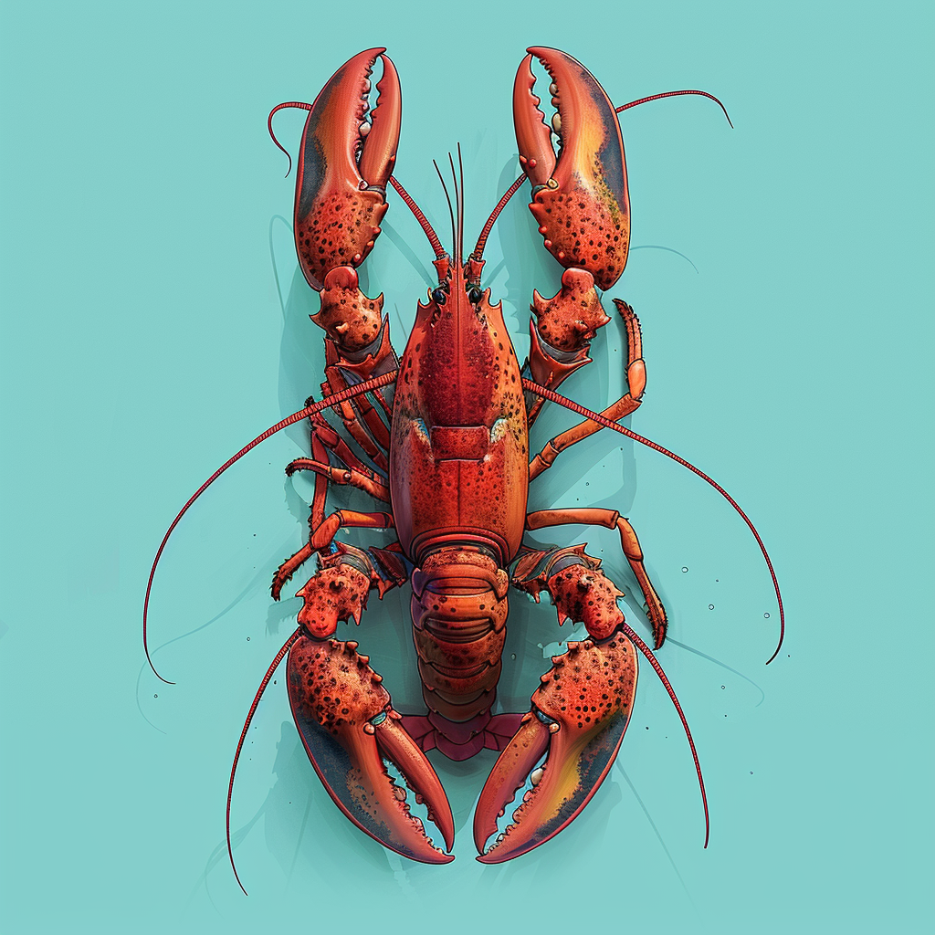 Lobster top view on ghibli blue background