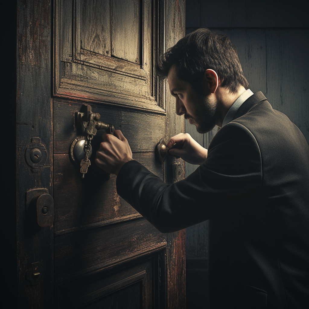 Man knocking on locked door