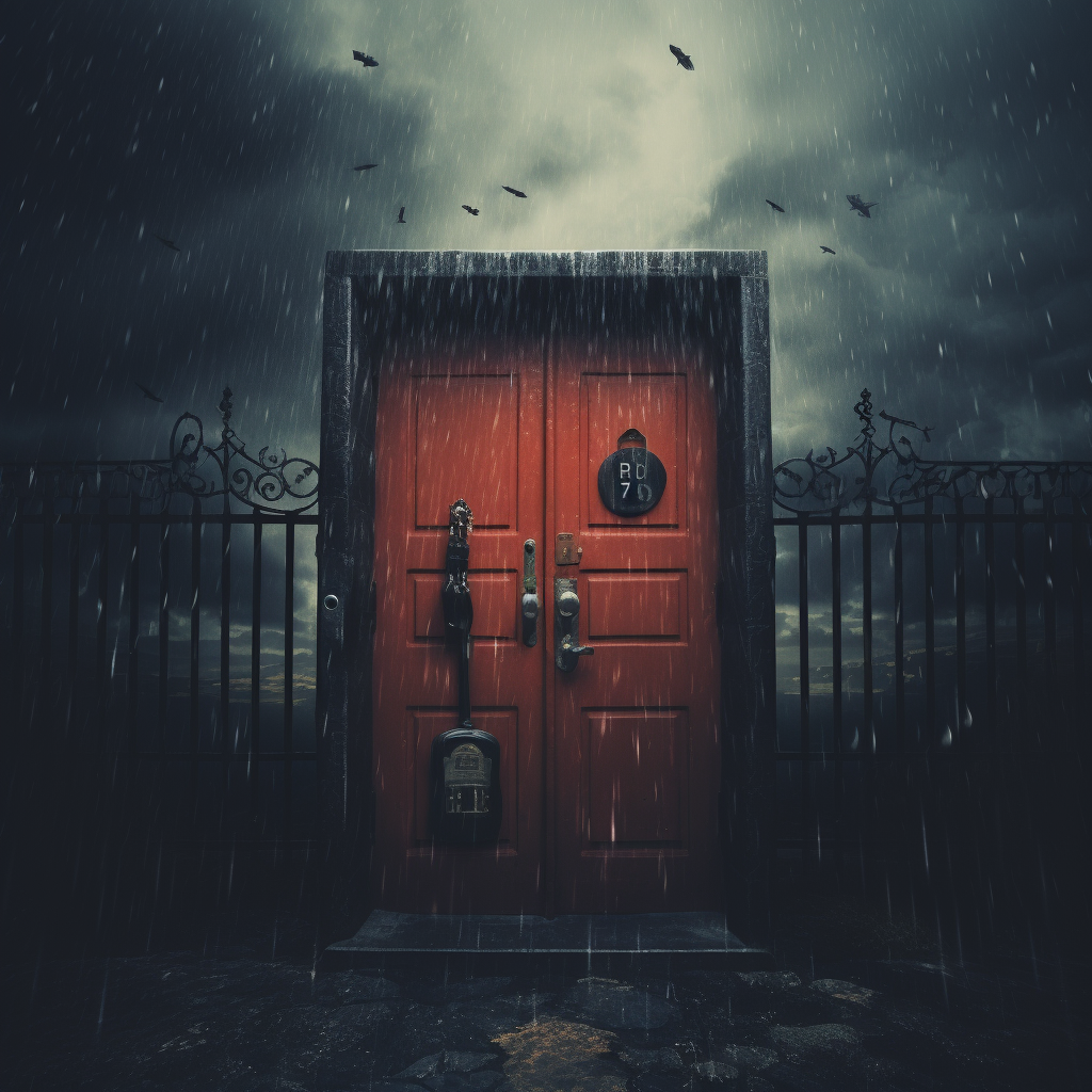 Rainy locked door with a mysterious vibe