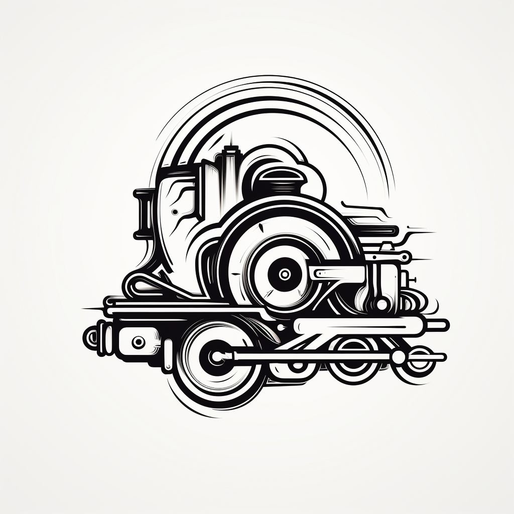 Locomotive ornament minimal symbol in black and white