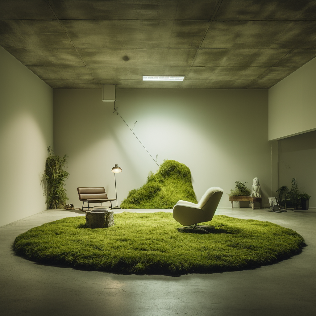 Modern loft with moss and plants