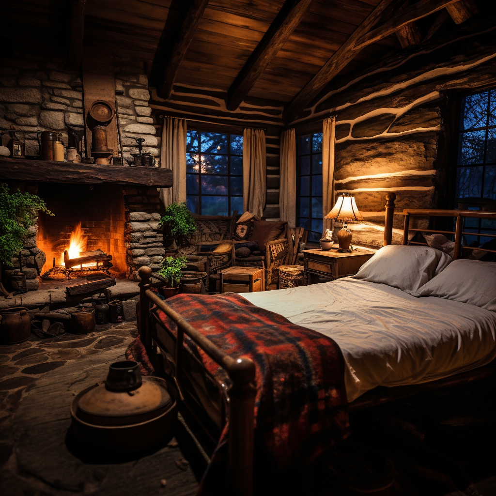 Cozy vintage log cabin with fireplace