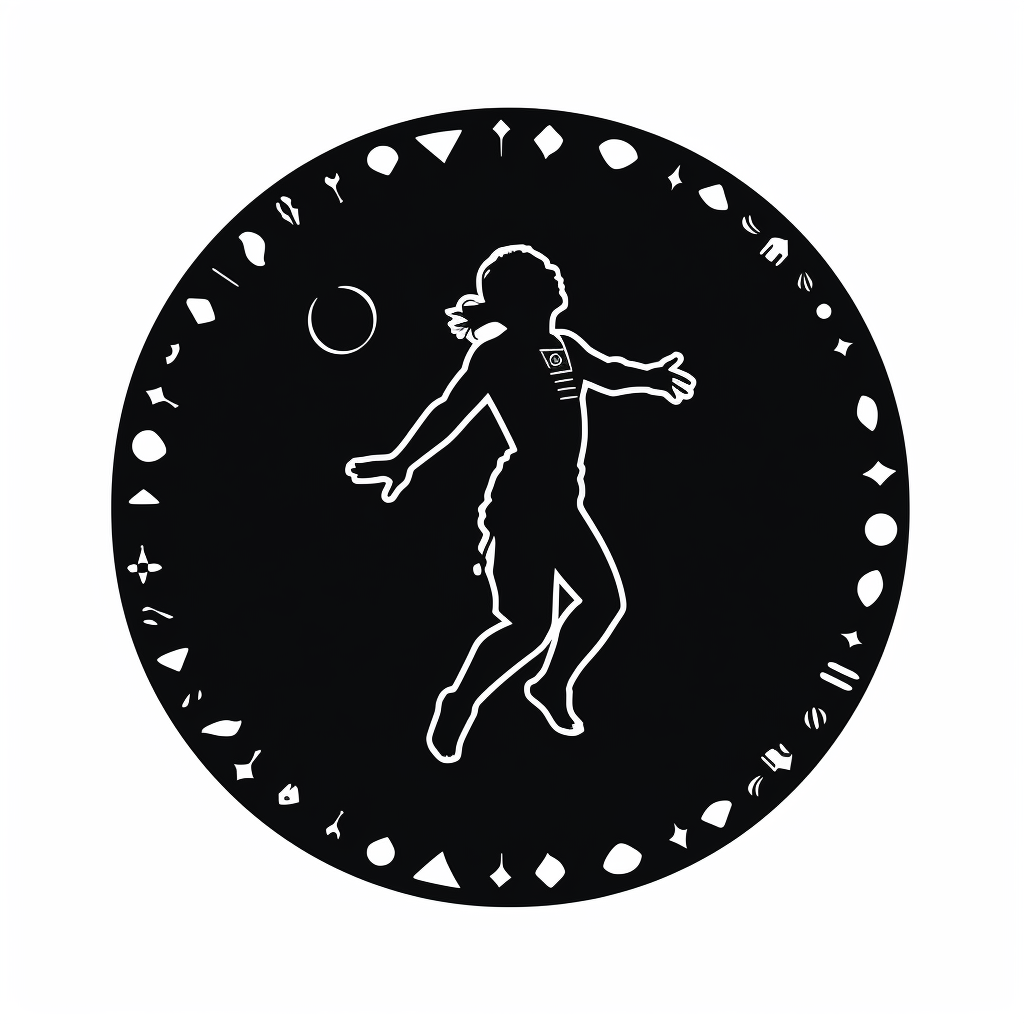 Logo with Native American symbols and Taino man levitating in space