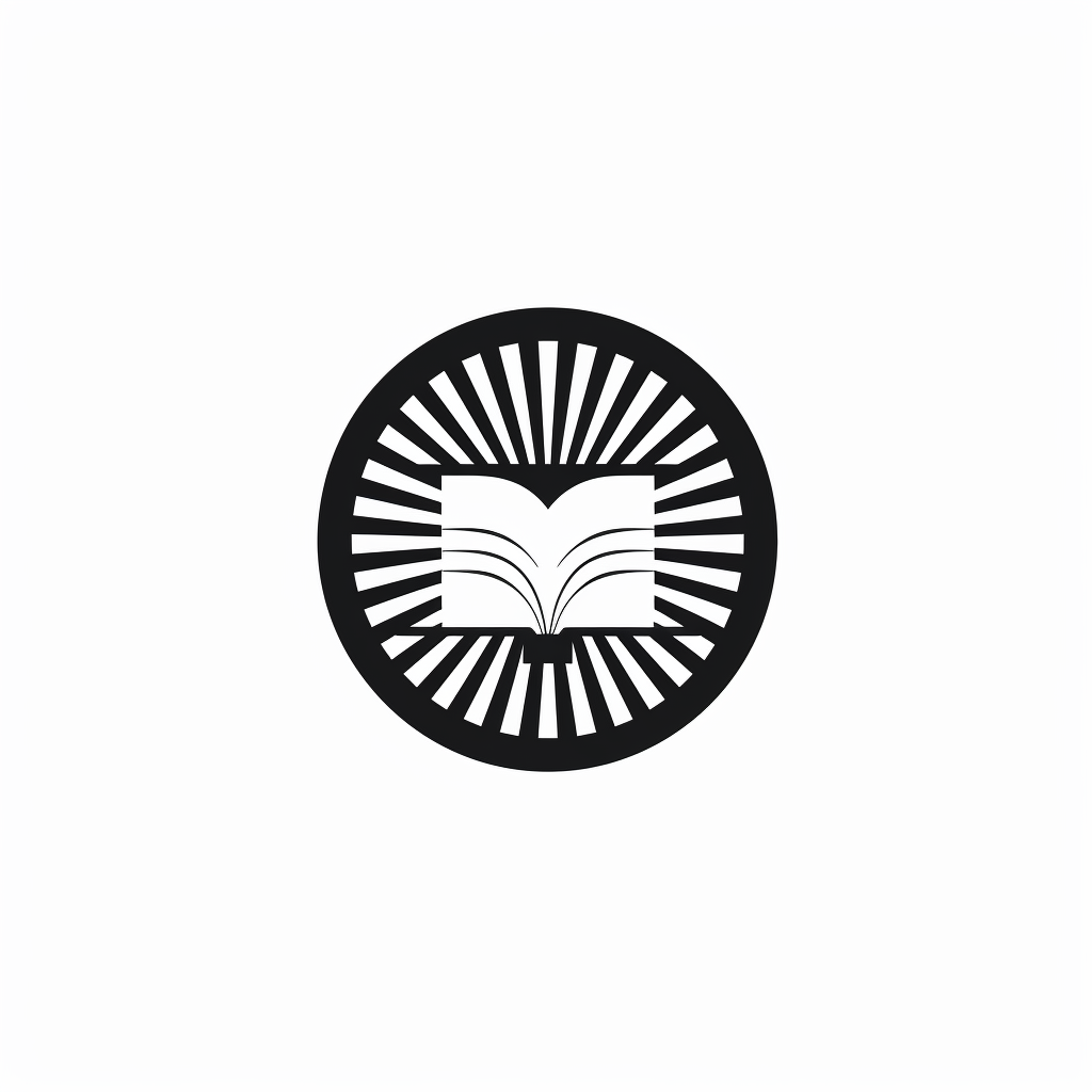 Black and white logo book in circle