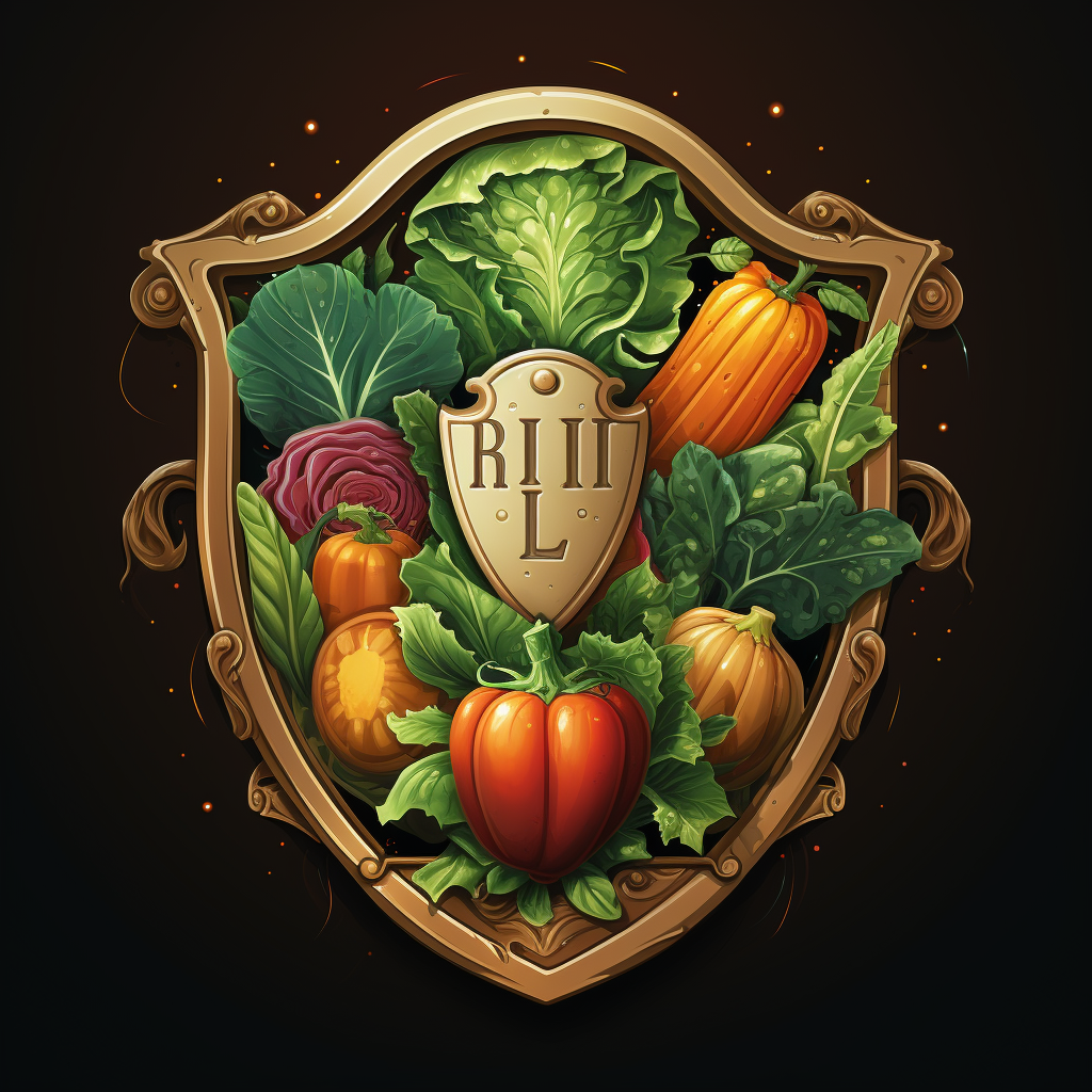 Shield logo with realistic vegetables