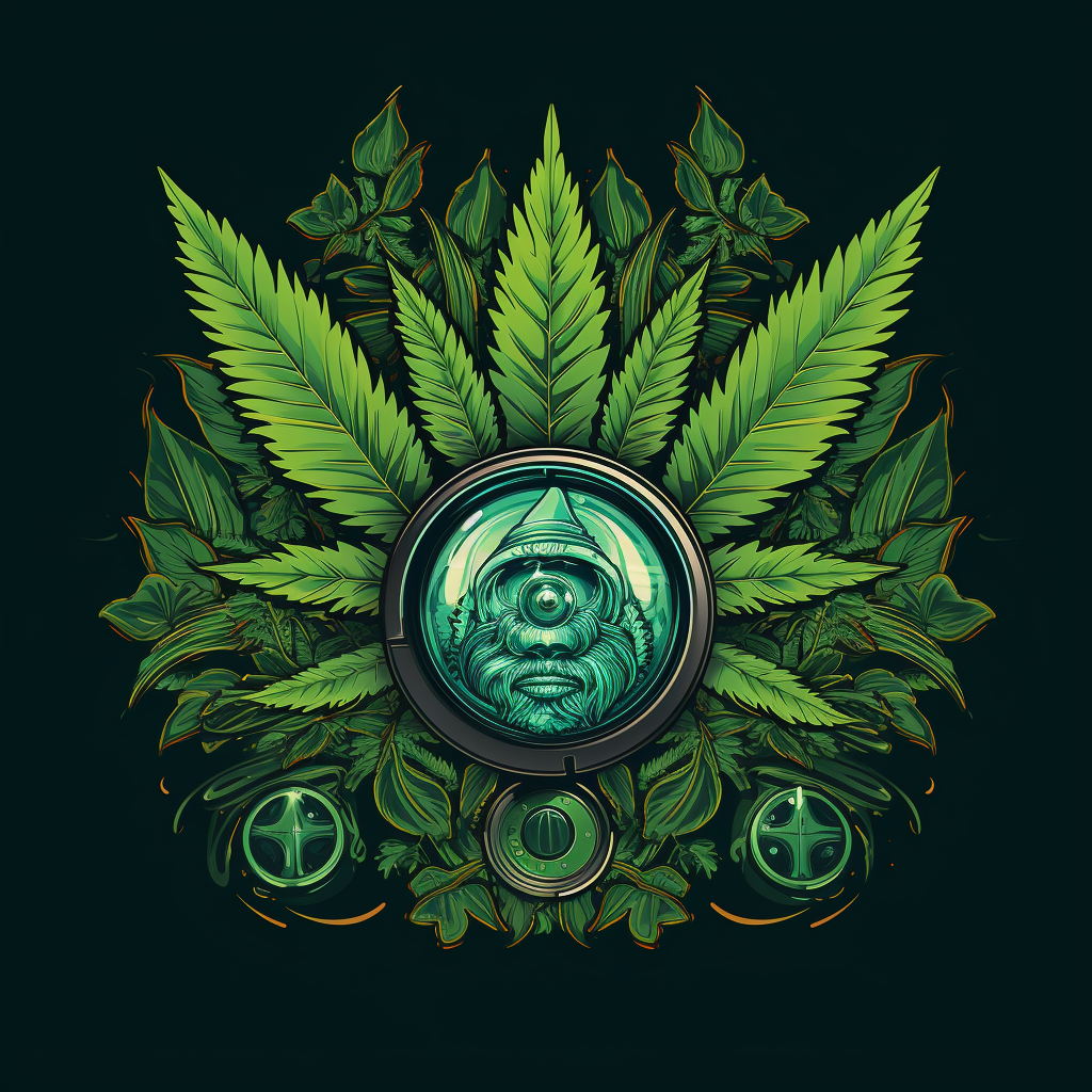 Logo with binoculars and cannabis leaf reflections