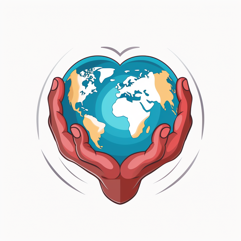 Two hands protecting heart-shaped world globe