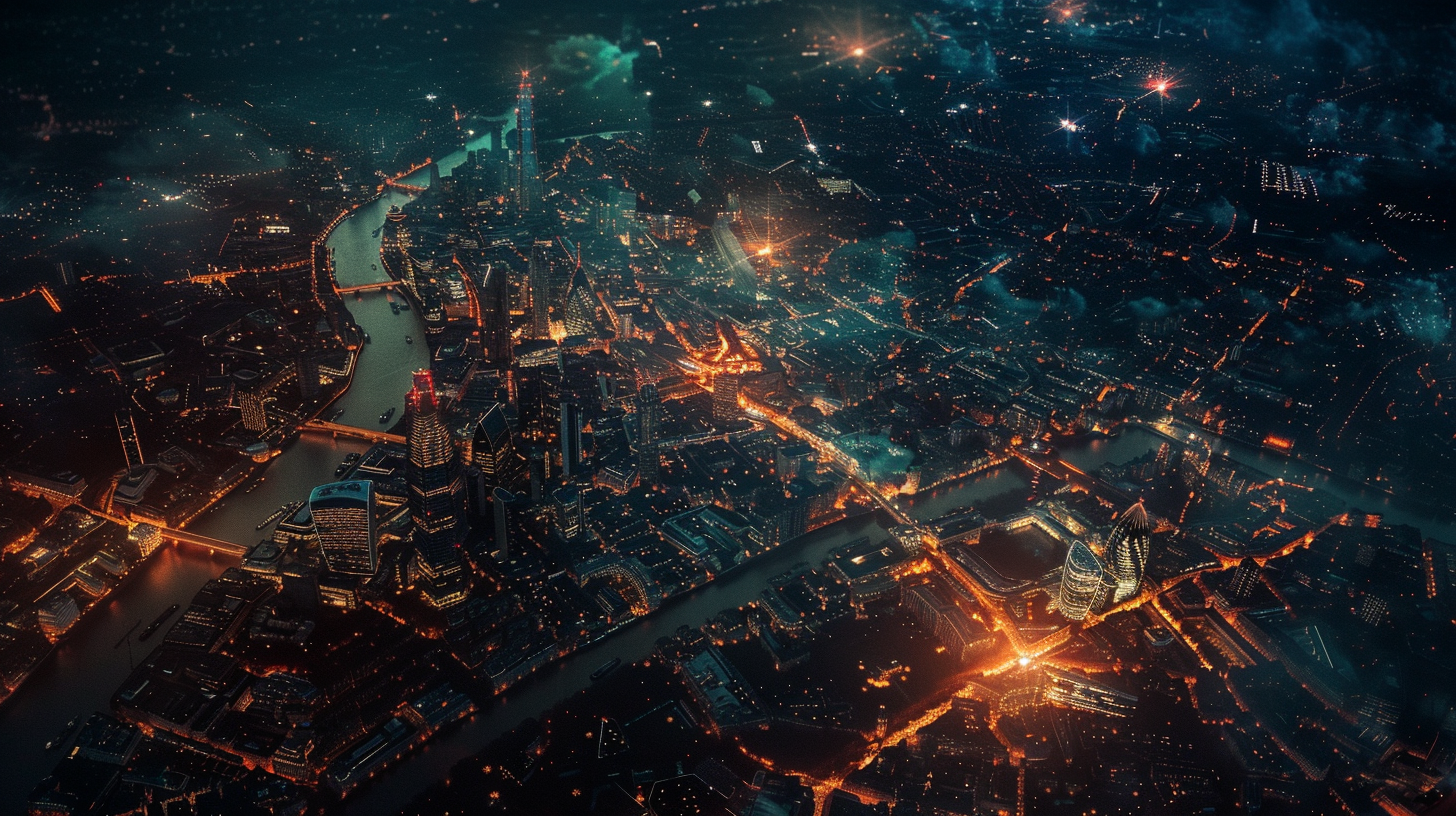 London UK Aerial View Night