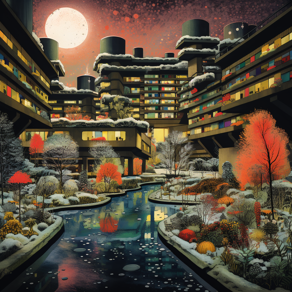 Illustration of London Barbican Center in December