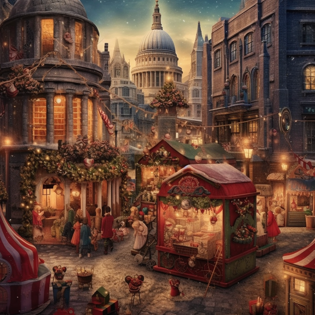 Vibrant and Festive London Christmas Bazaar 2023 Scene