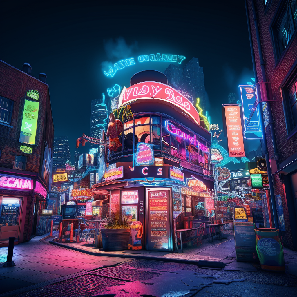 Neon-themed London with Hat Shop