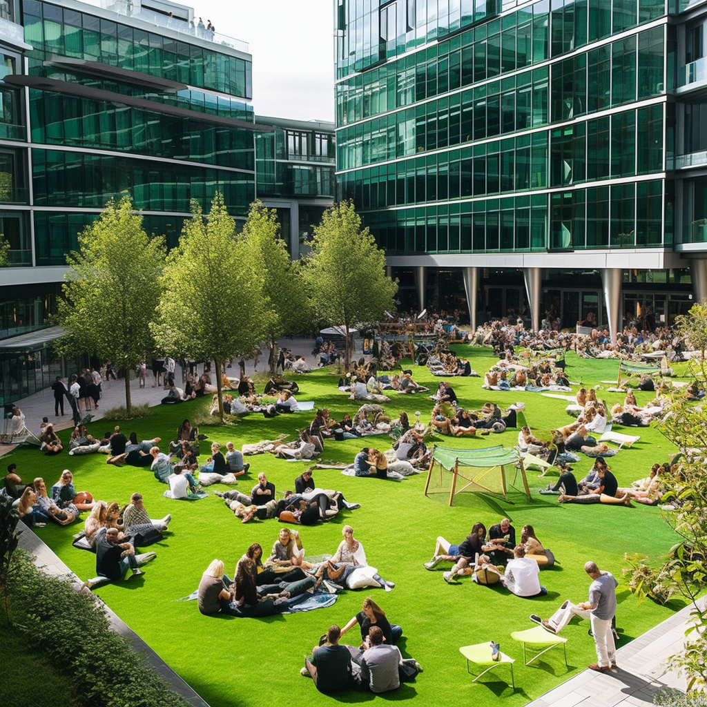 Families enjoying festive activities in a lush green garden