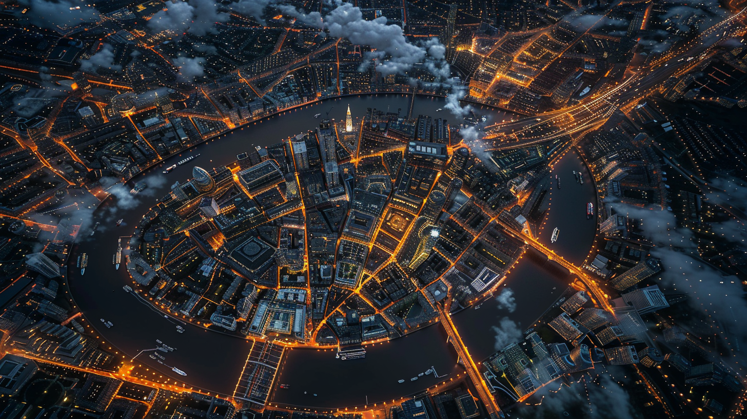 Dazzling London Night View Aerial