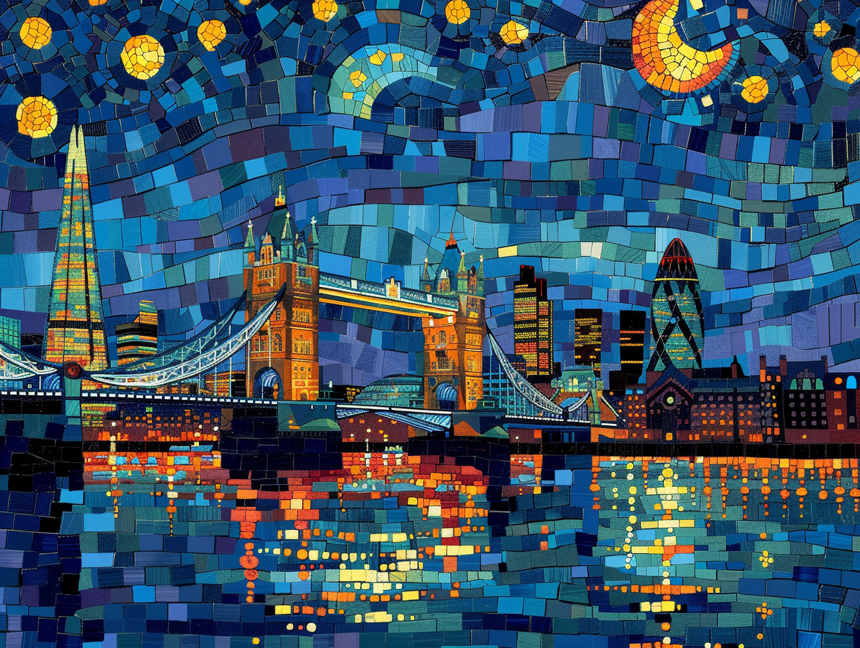 London skyline night mosaic art