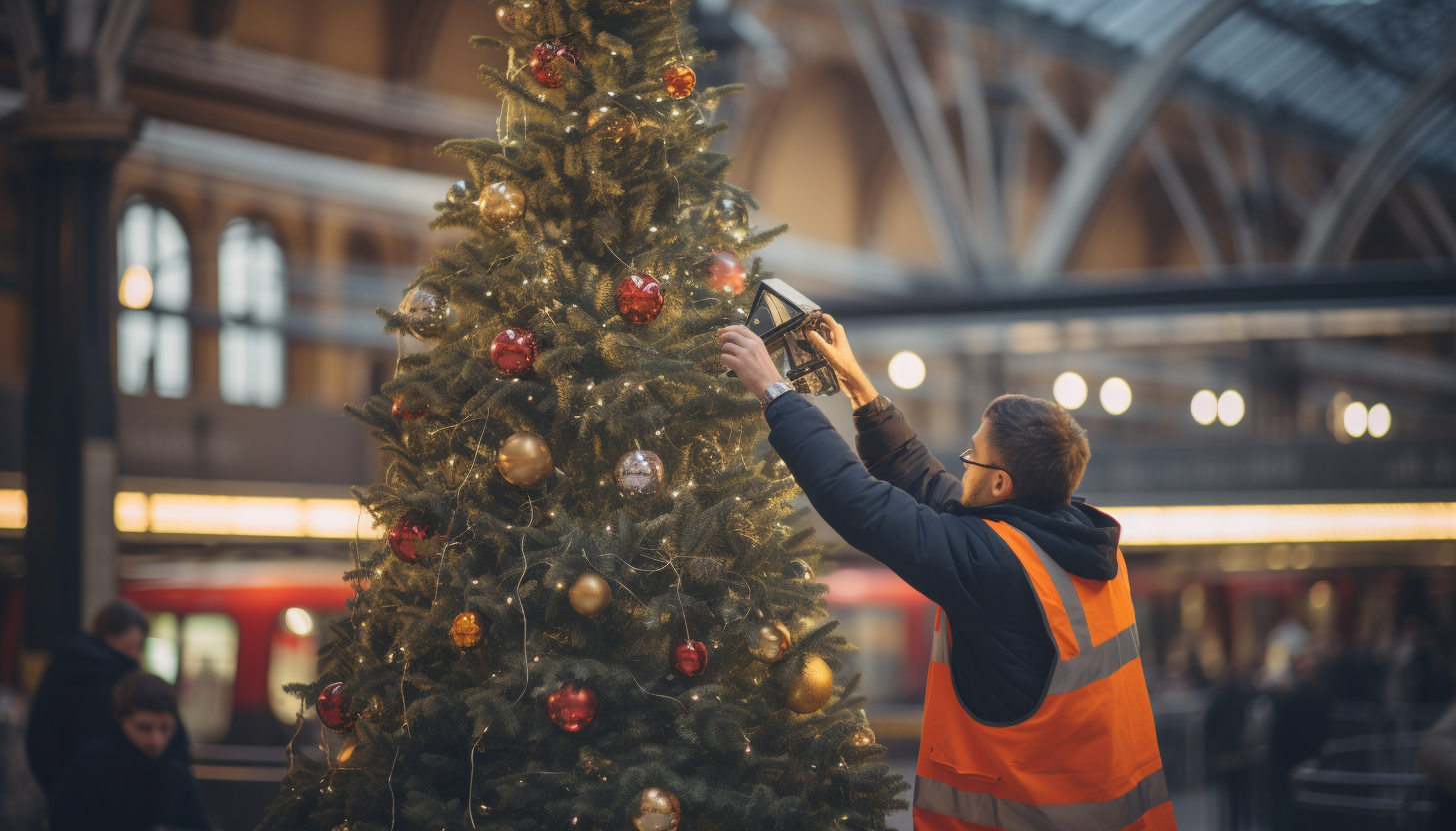 Festive Christmas tree in London train station