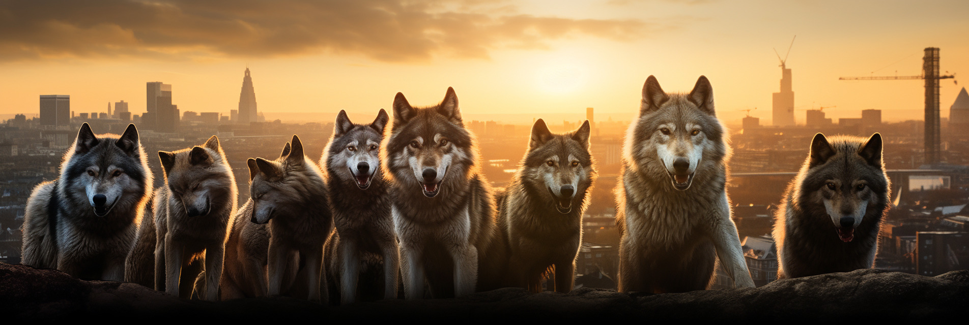 Photo realistic wolves in London skyline