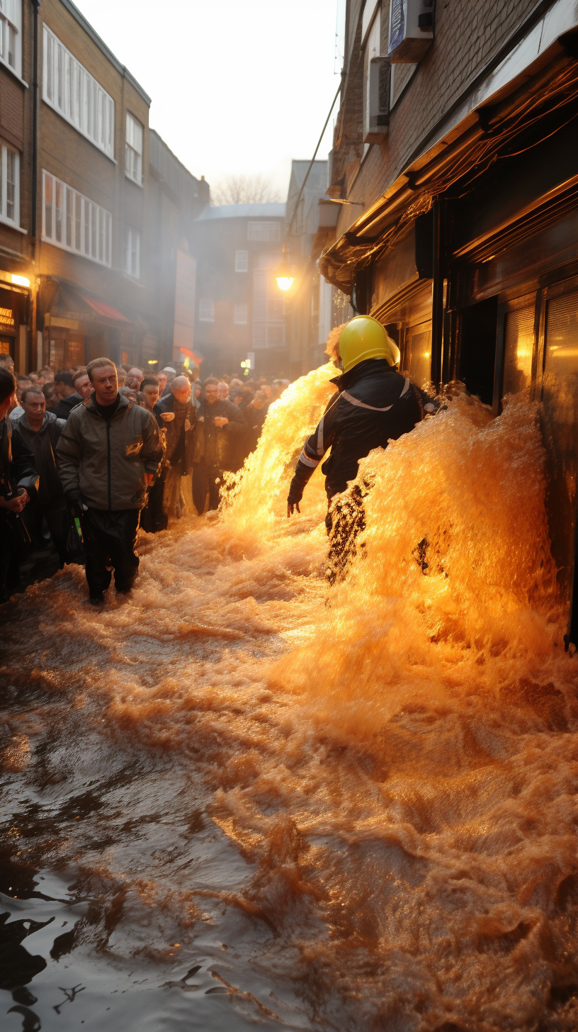 Beer flooding the streets of London