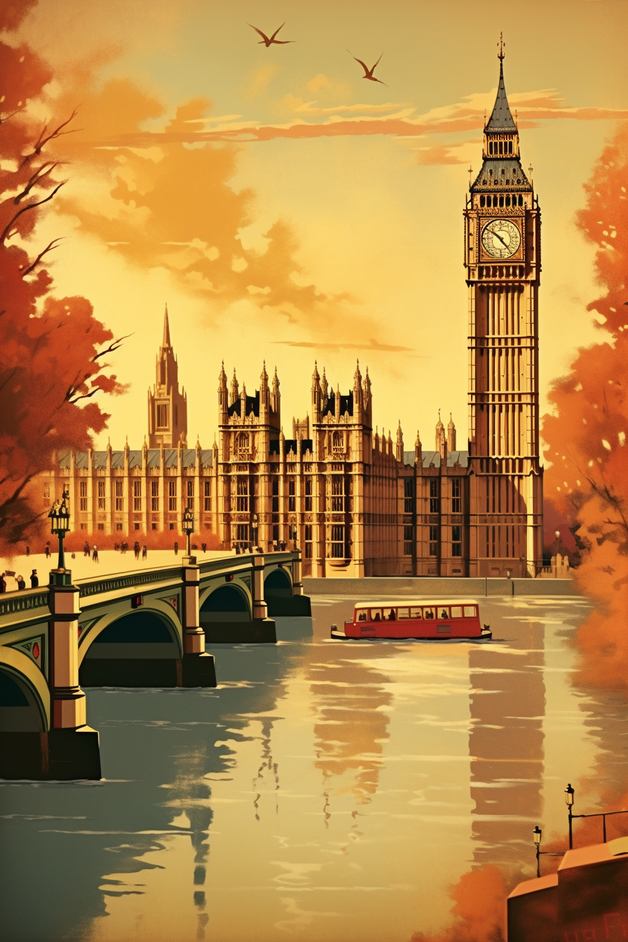 Vintage travel poster of London's Big Ben