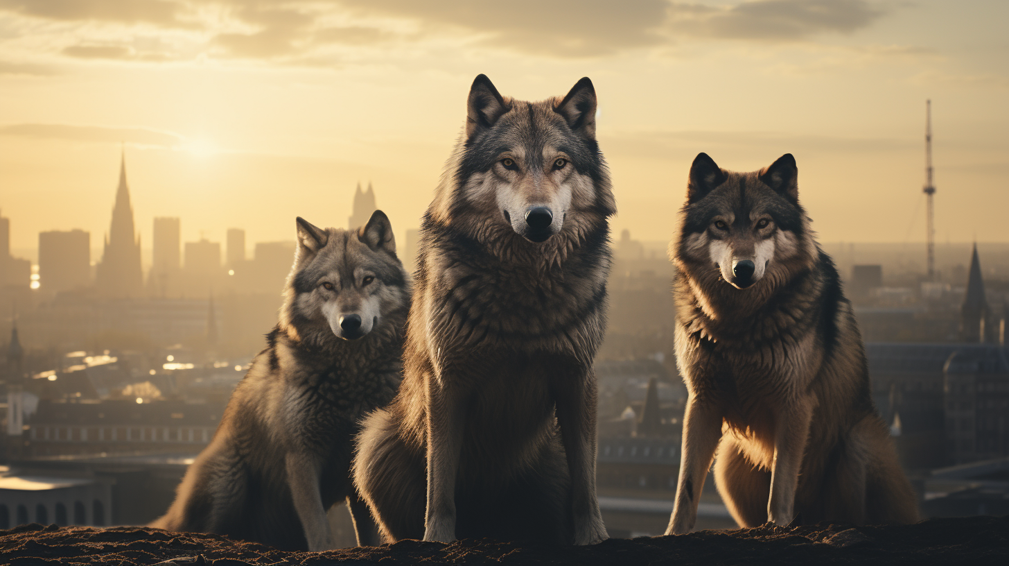 Wolves in London Skyline during Daylight