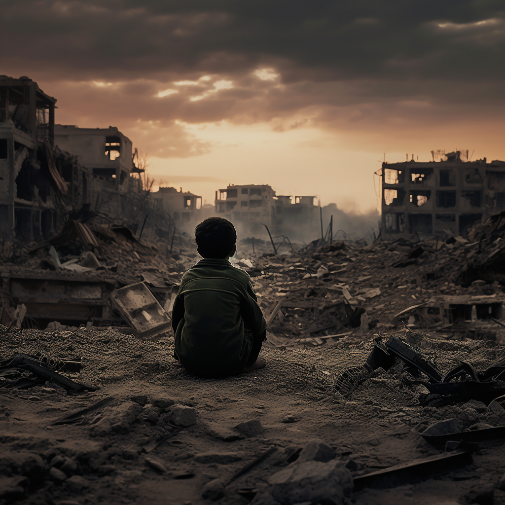 Sad, Emotional Image of a Lonely Child in Gaza