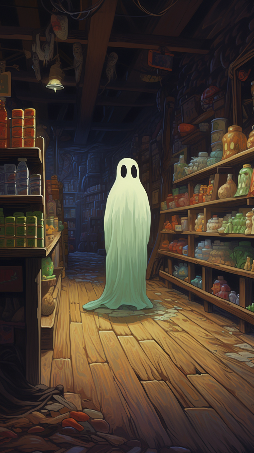 Lonely Cute Ghost in Abandoned Grocery Store