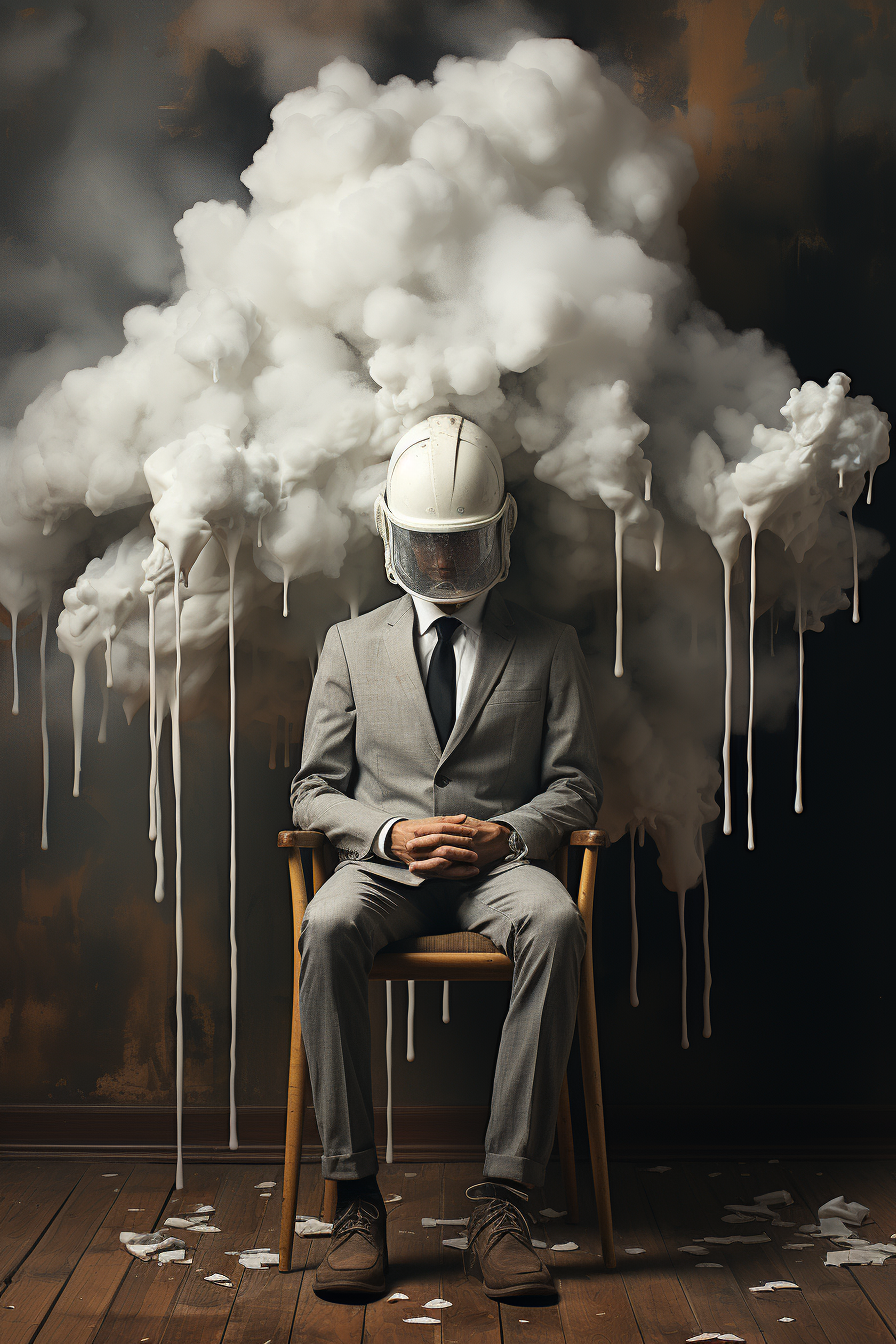 Loneliness and Depression depicted with a cloud on a man's head