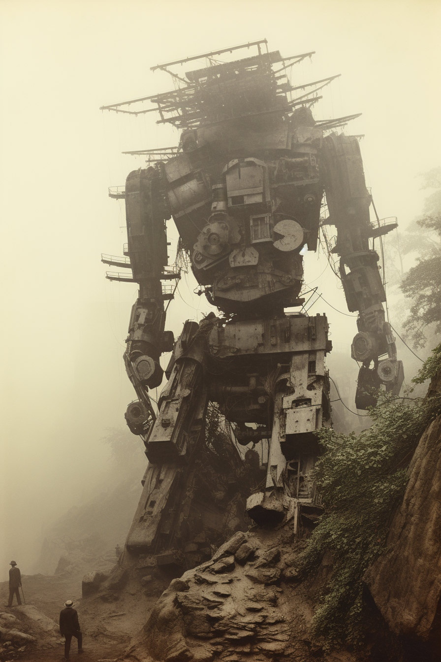 Lonely Mecha Robot on Haunted Ape Rock Tower