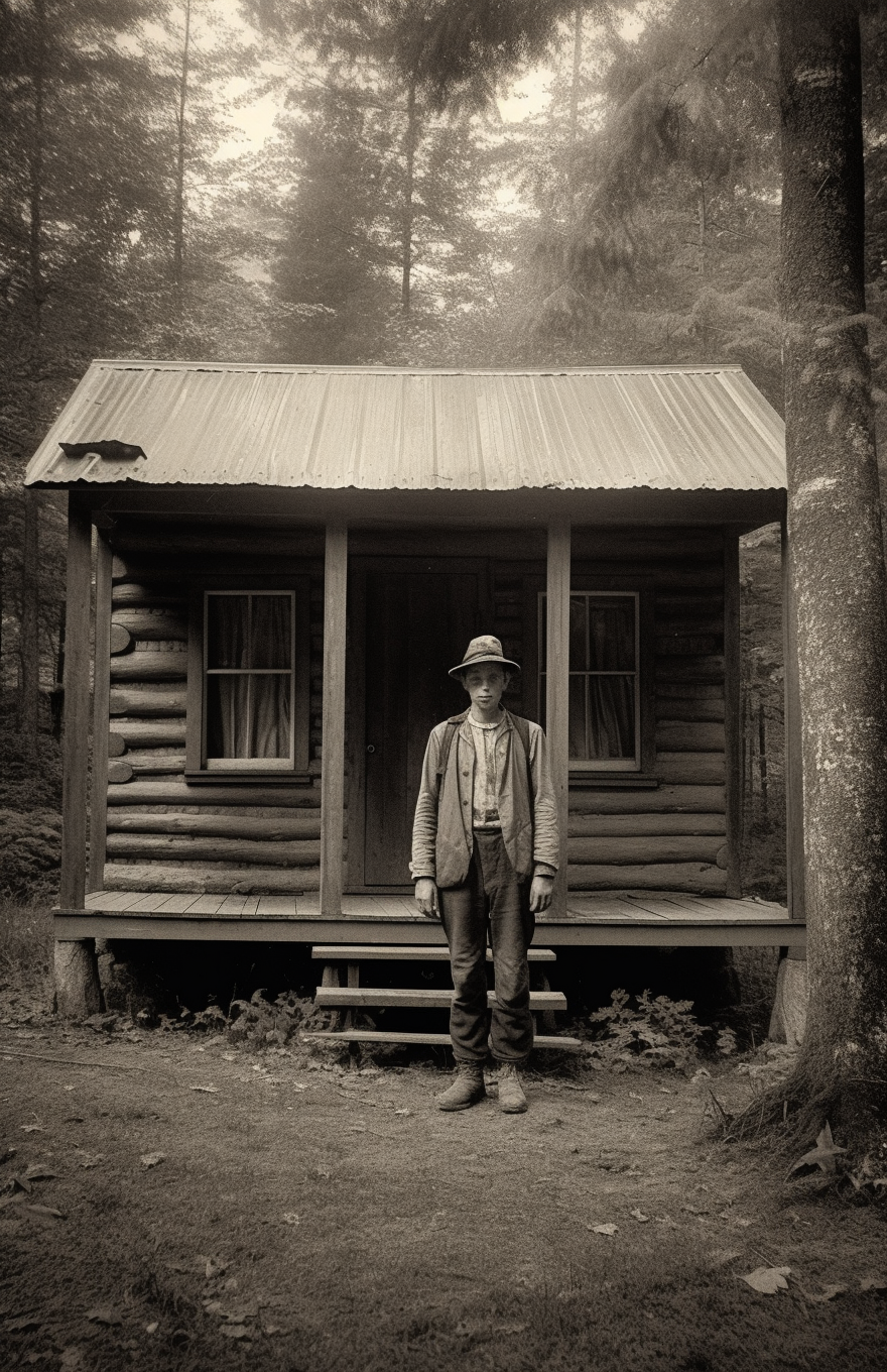 Black and white vintage photograph of lonely miner