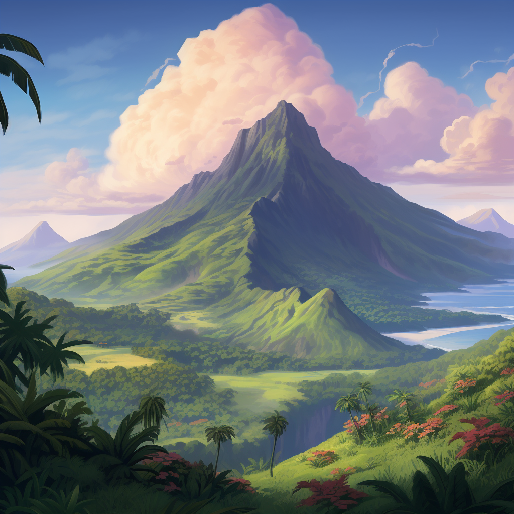 Scenic Tropical Landscape with Lonely Mountain  ??️