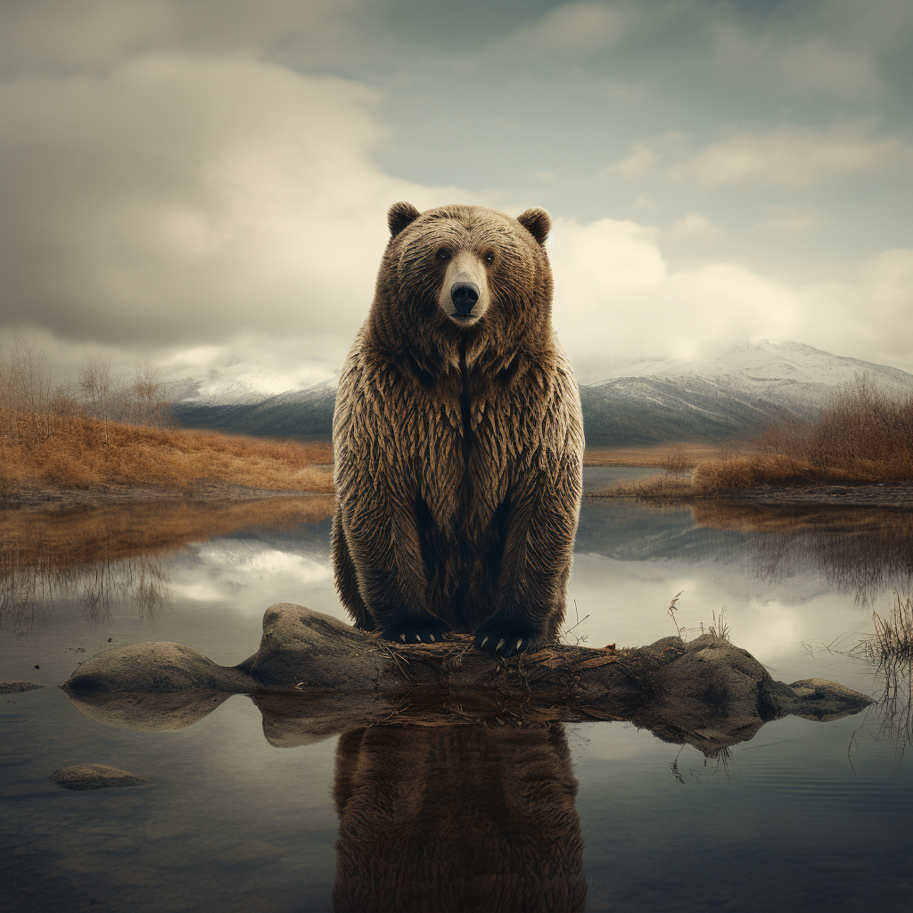 Lonely sad bear standing on feet and gazing