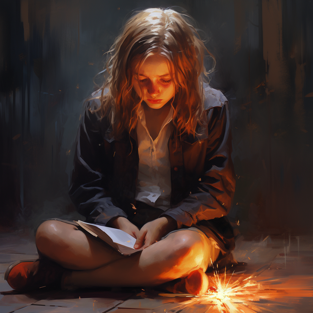 Lonely schoolgirl with a shining book