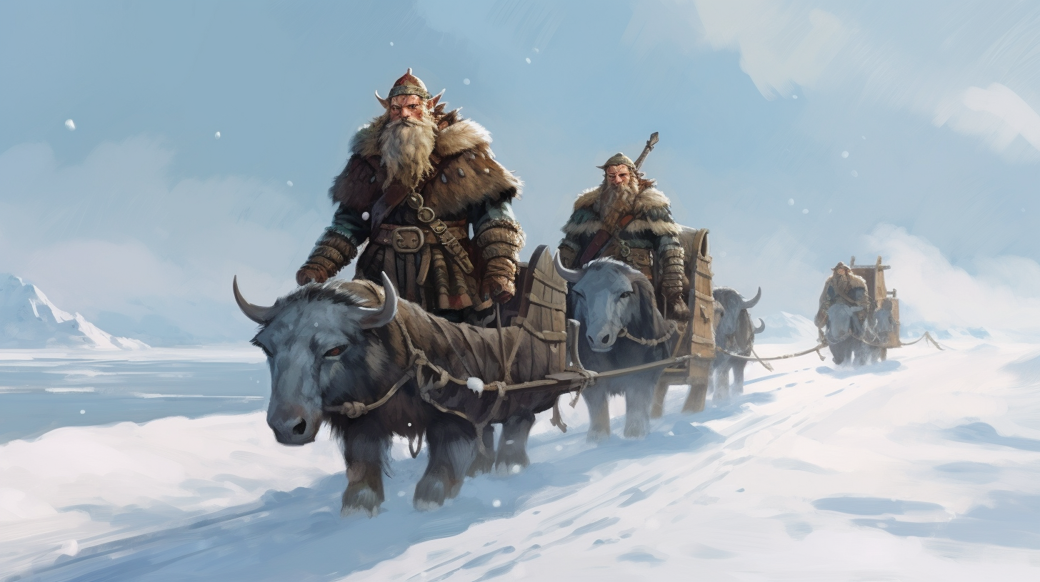 Lonely Vikings Moving Away in Winter Cartoon