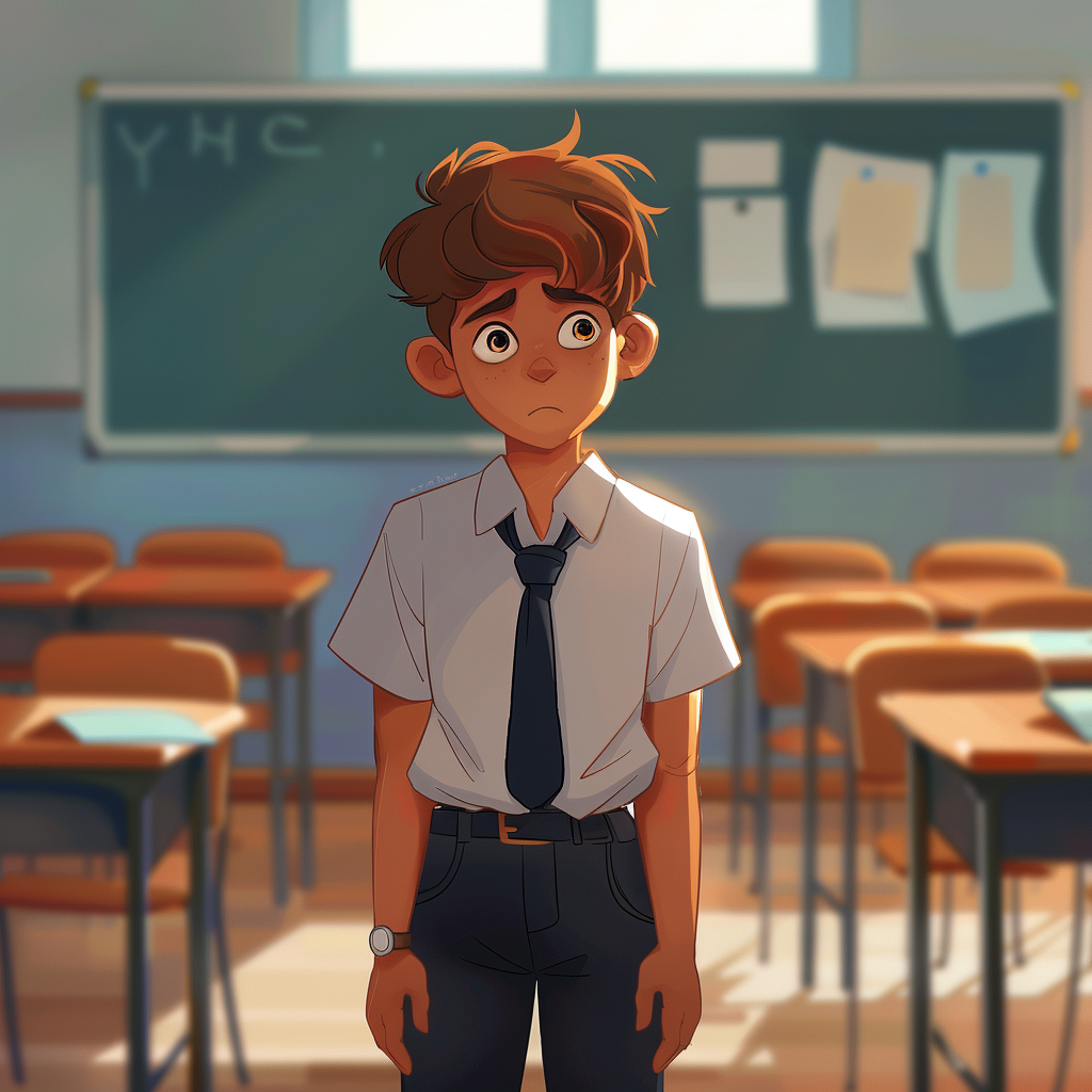 Sad Boy Alone in School