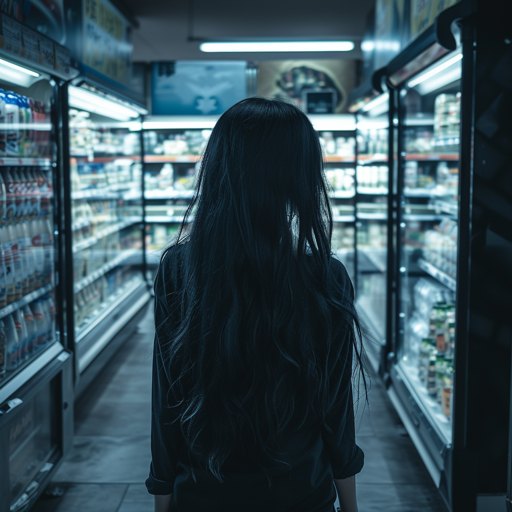 Goth Girl Shopping in Dark Supermarket