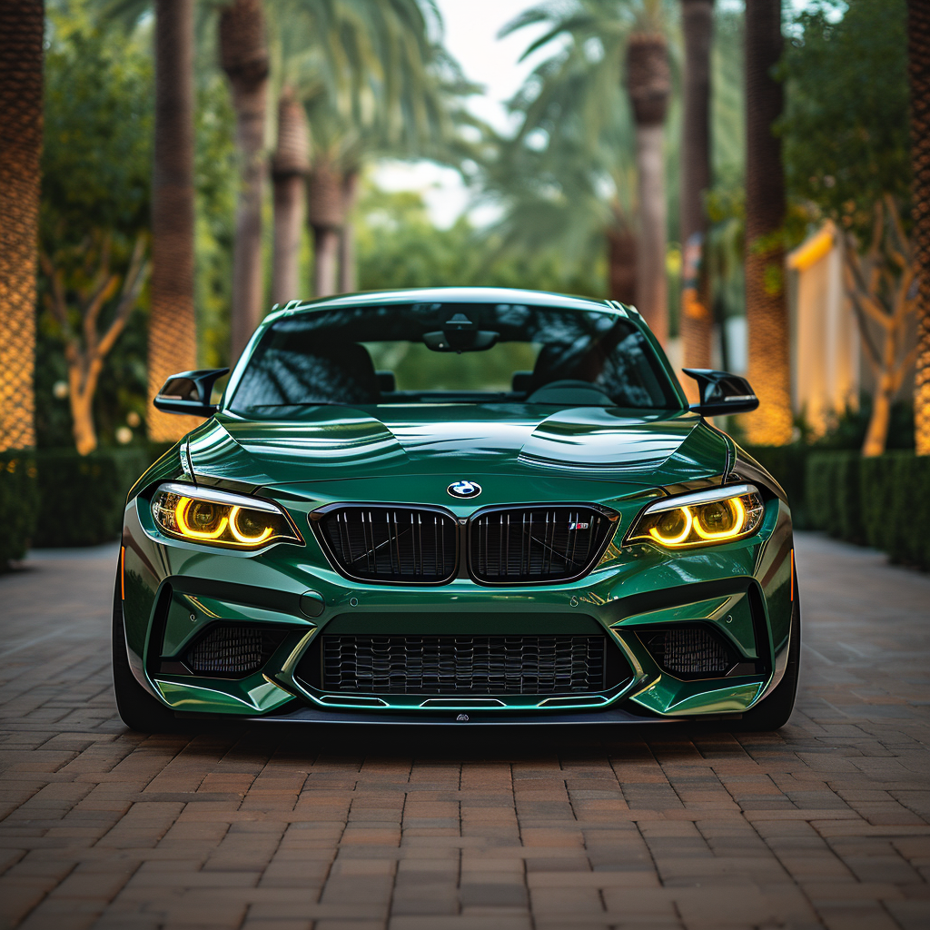 Long Beach Green BMW M2 with yellow headlights