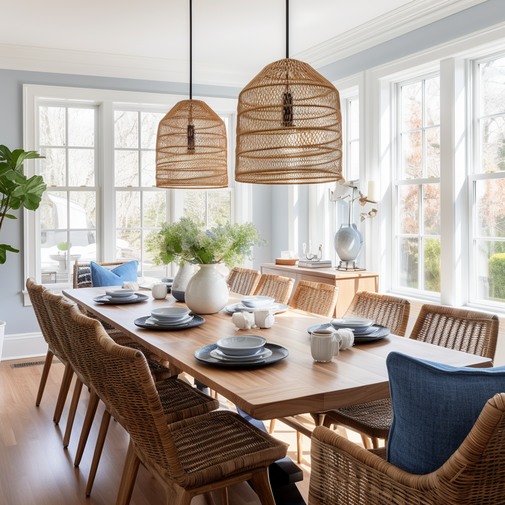 Long dining room table with seating