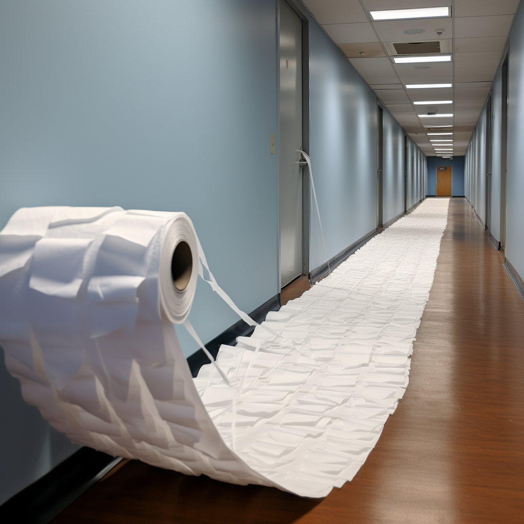 Toilet paper strip flowing gracefully