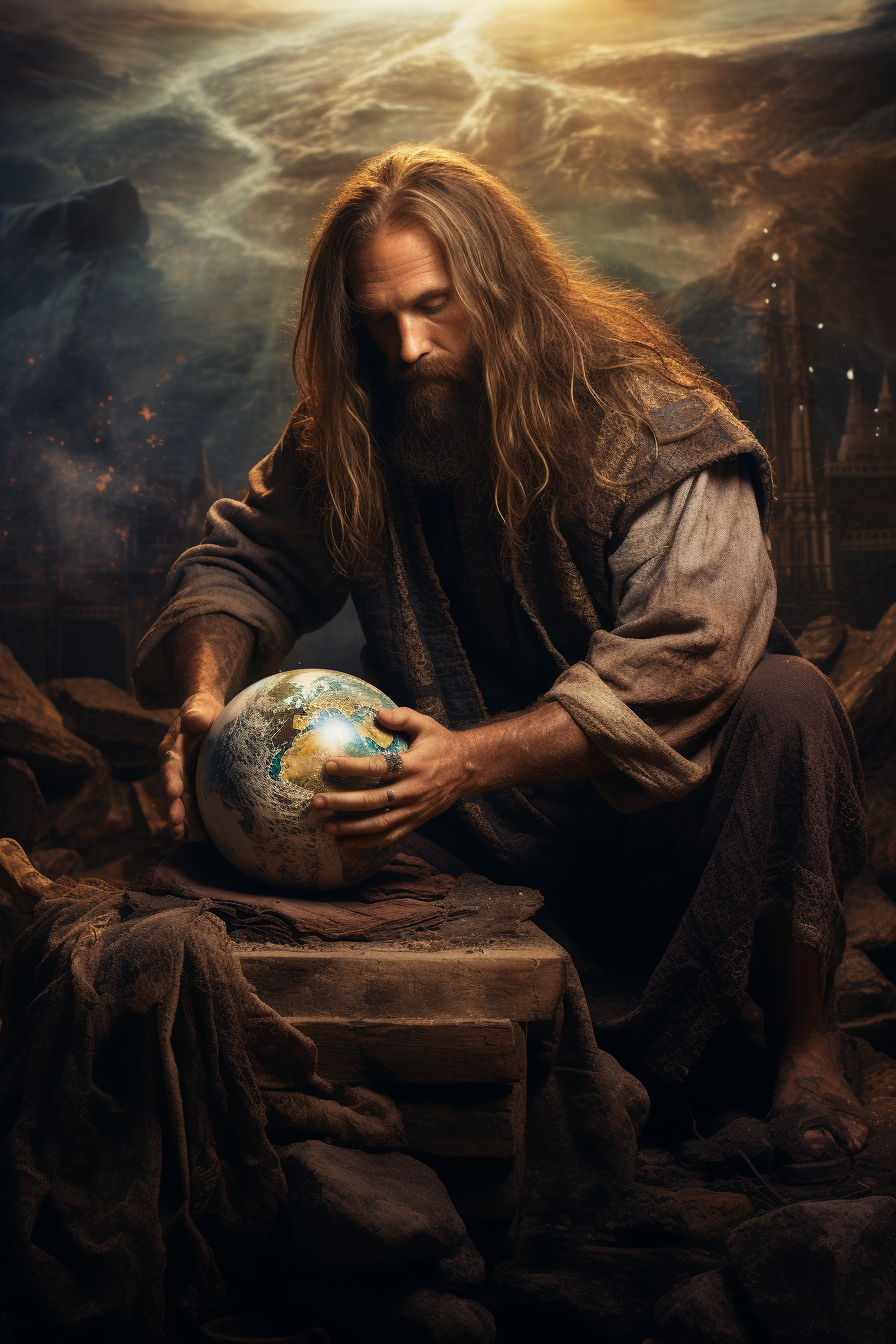 Long-haired Bearded Man Creating Second Earth