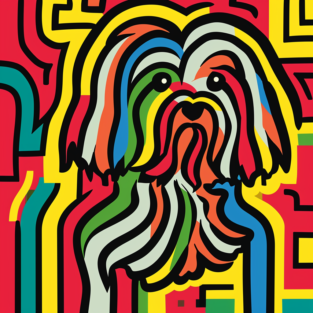 Long Haired Maltese Dog Keith Haring Style