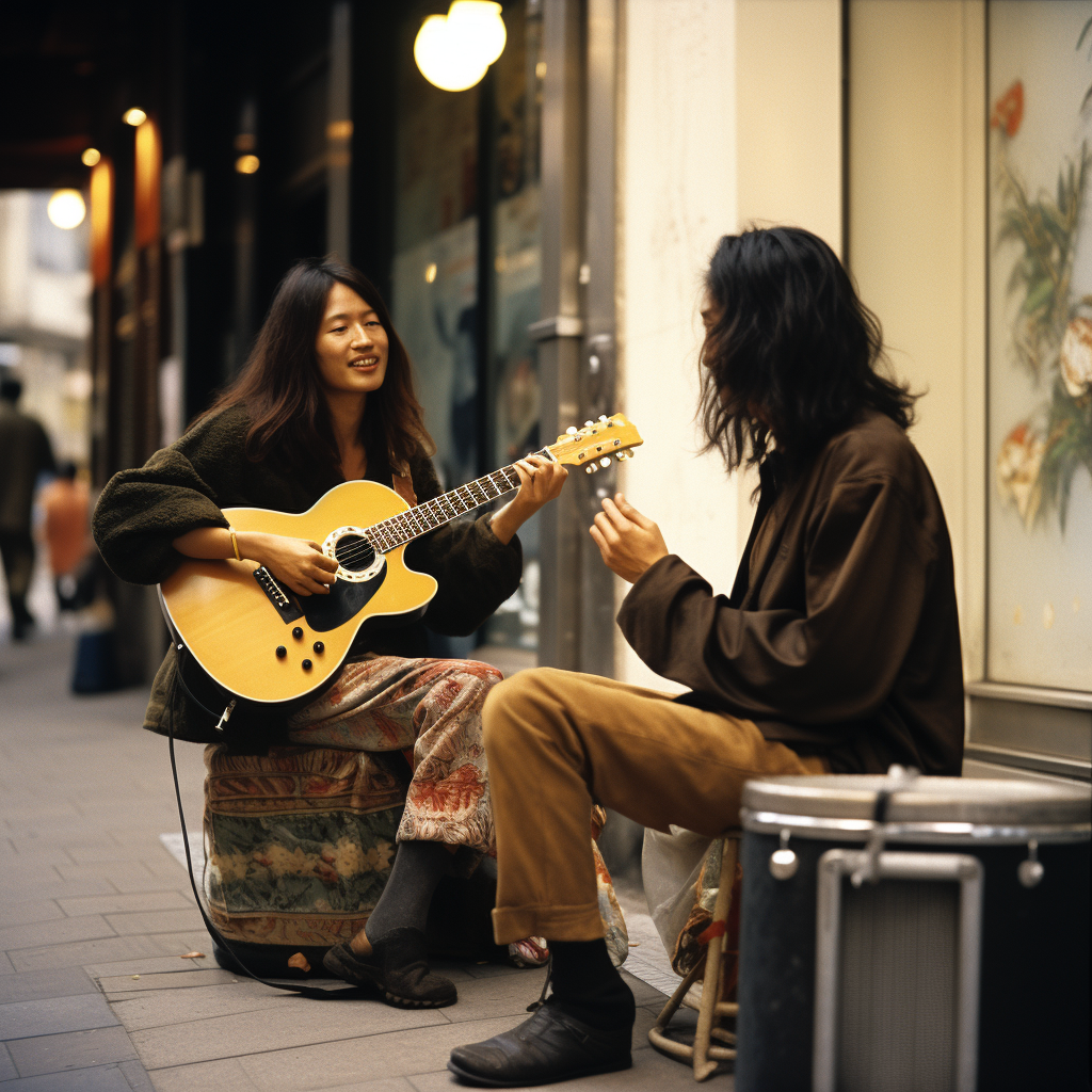 Japanese Musician Playing Guitar in 1990