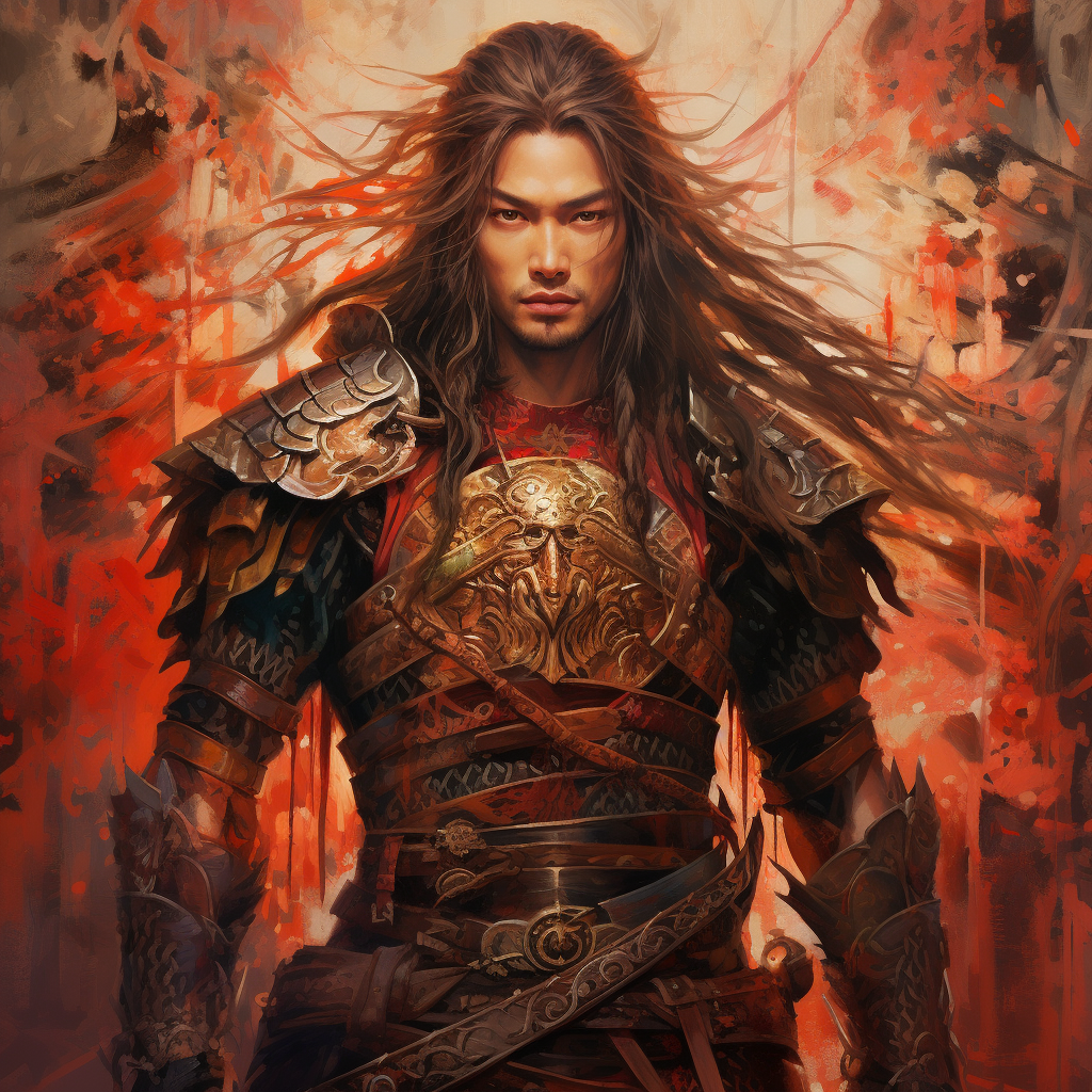 Long-Haired Oriental Warrior in Kusari Armour Artwork