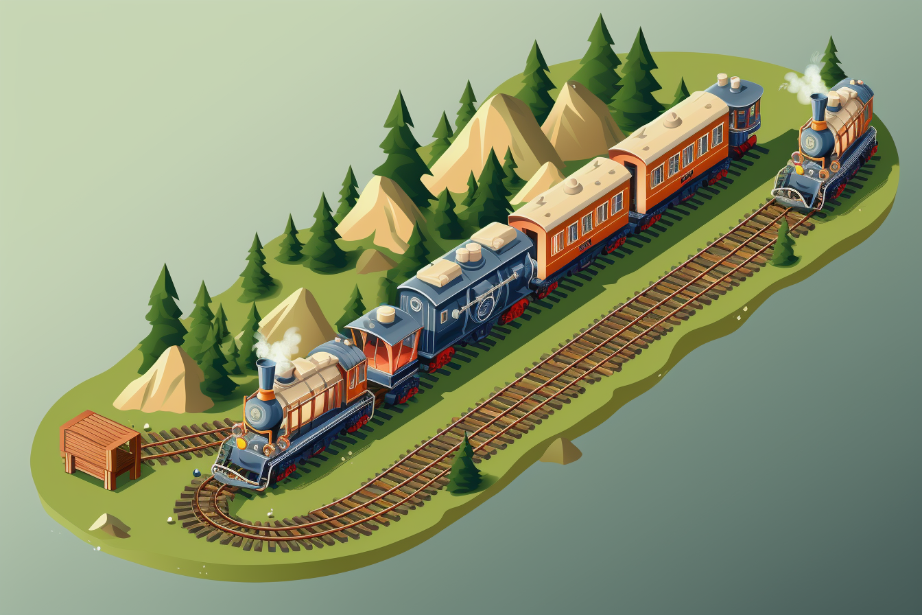 Cartoonish Train with Carriages Isometric View