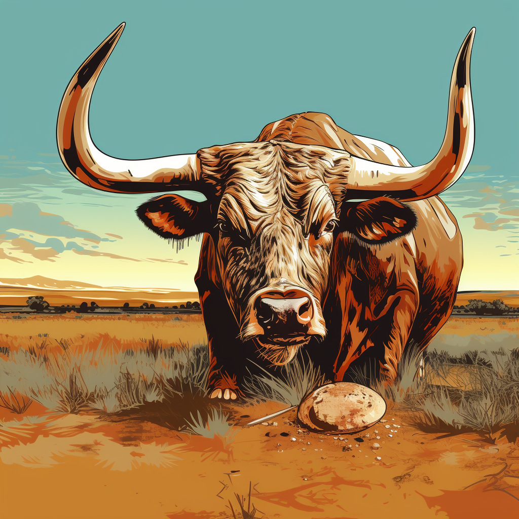 Longhorn Chewing Grain Vector Illustration