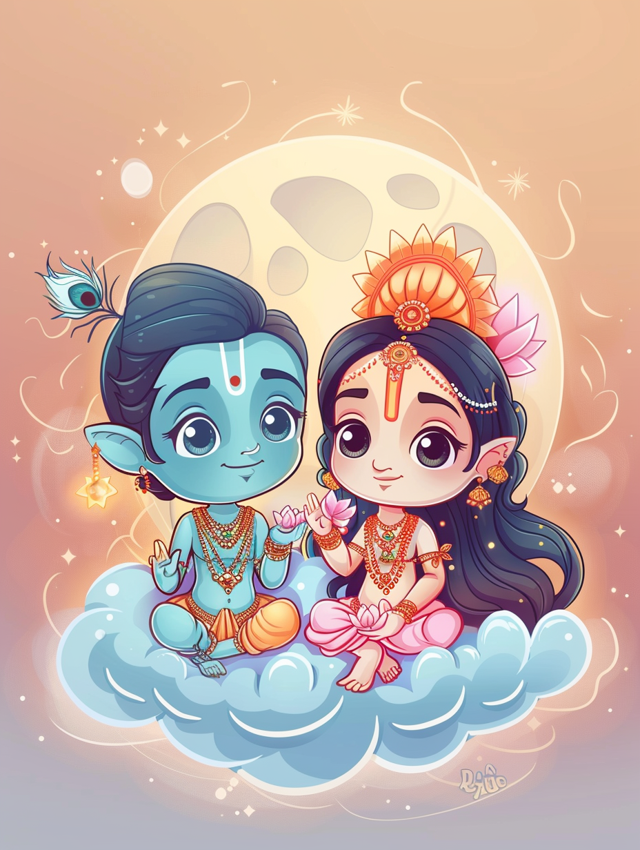 Chibi Lord Krishna Goddess Lakshmi