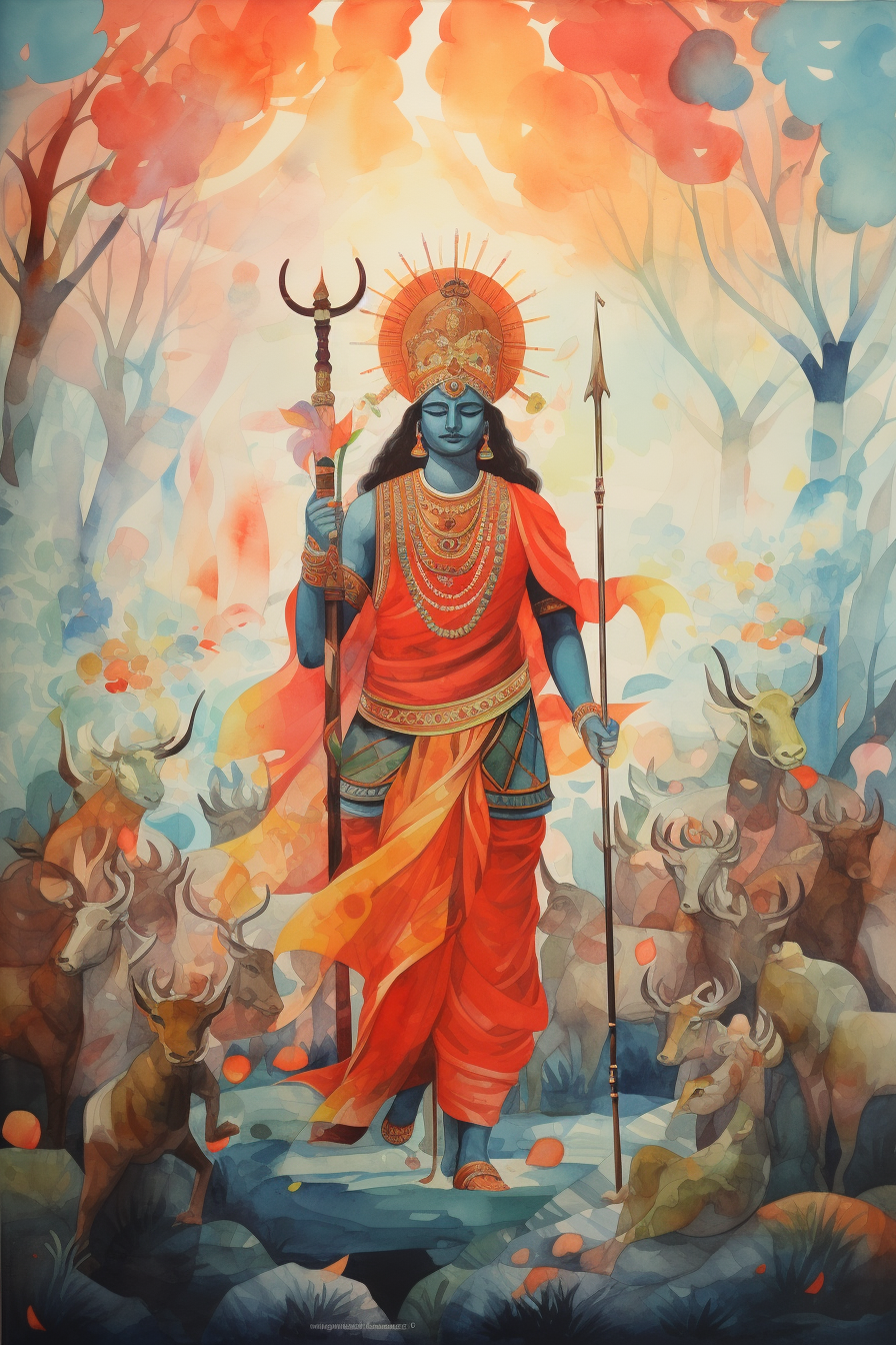 Lord Ram Watercolor Painting Vibrant Colors