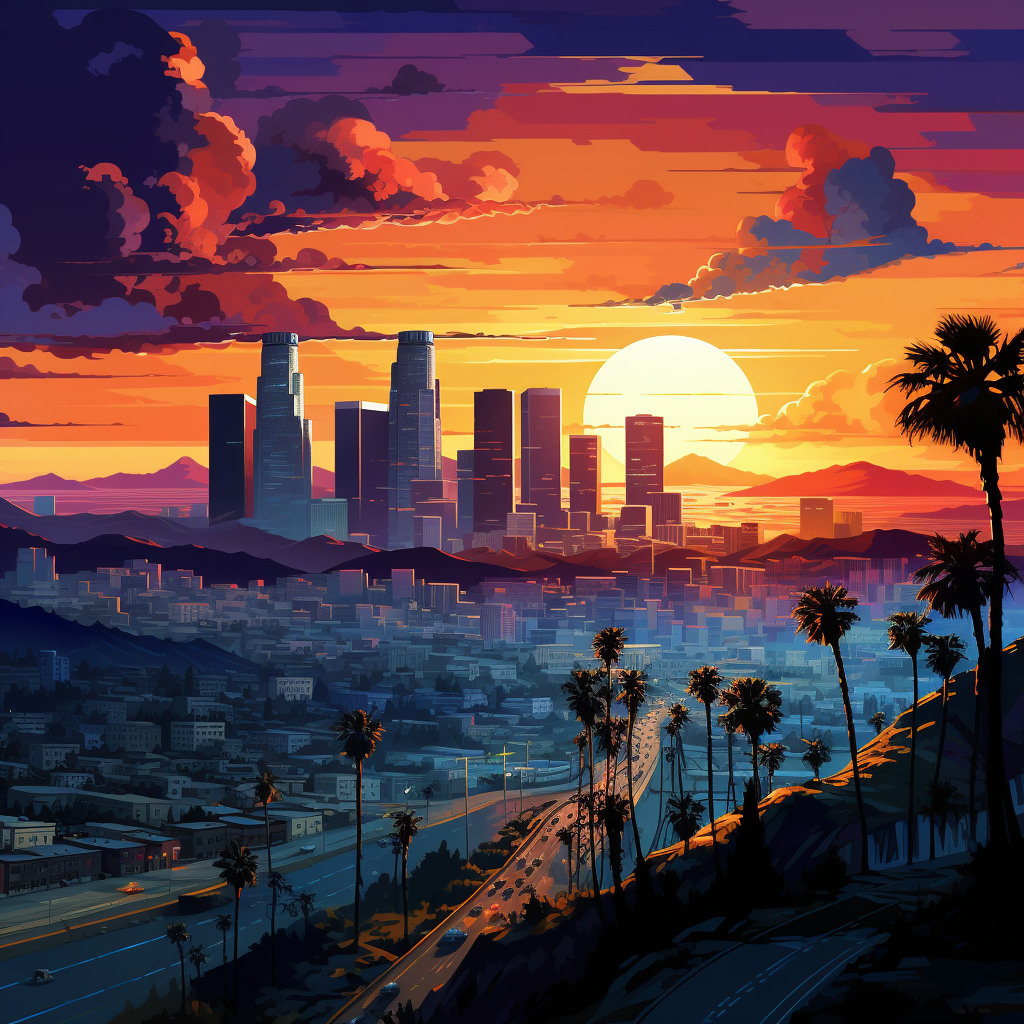 A mesmerizing pixel art of Los Angeles skyline