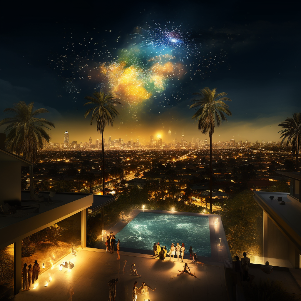 Vibrant Night View of Los Santos Pool Party