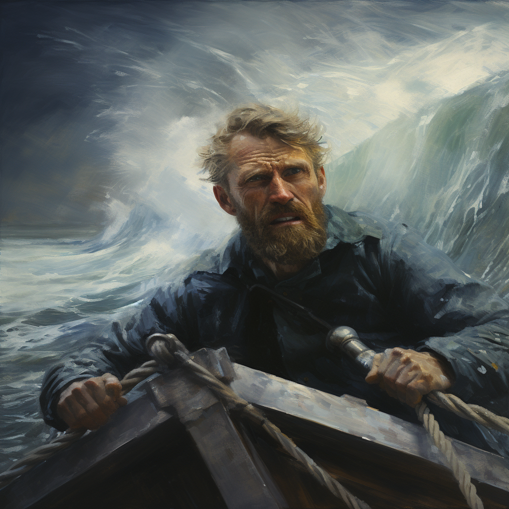 Man lost at sea painting