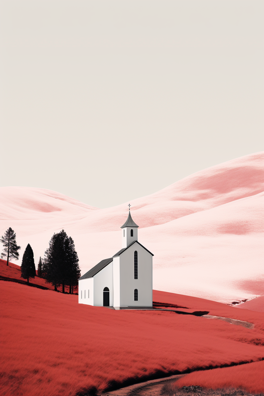 Minimalist poster of lost chapel in the mountains with Santa Maria