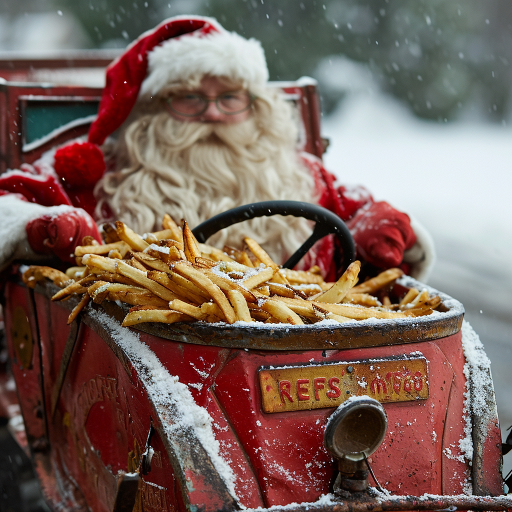 Santa's motor sledge with a load of fries